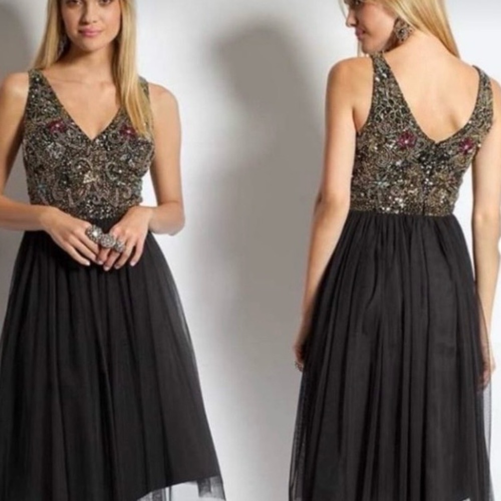 Adrianna Papell | Black Beaded Sequin A-Line Dress Size 4 NWT Cocktail Party